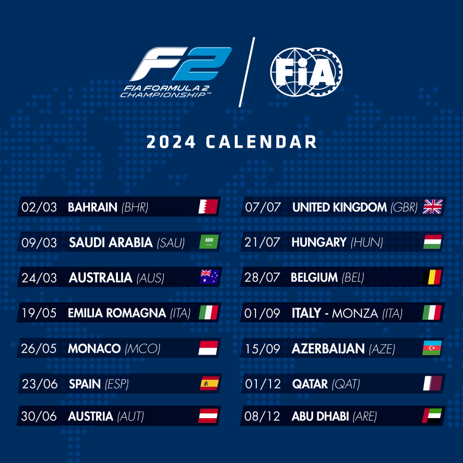 FIA Formula 2 Championship 2024 Season Calendar Announced Federation   Calendrier 2024 F2 1080x1080 